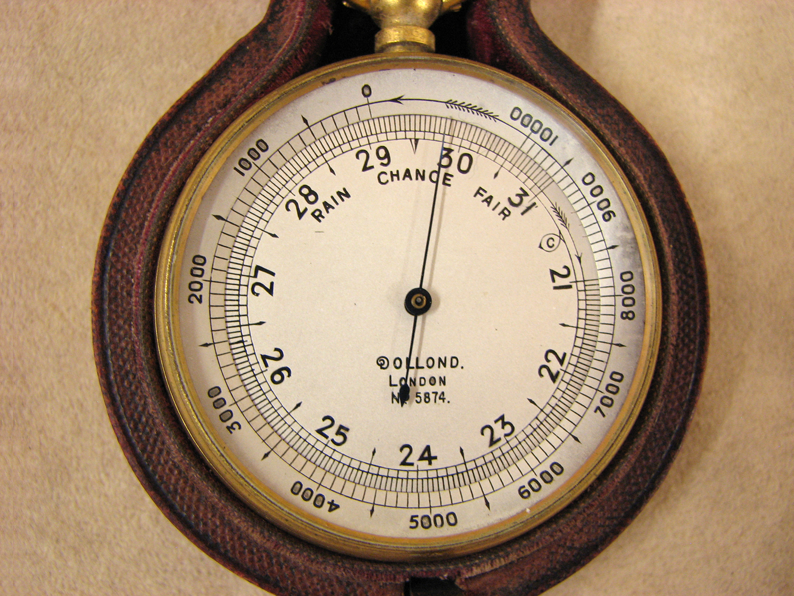 Victorian Dollond pocket barometer & altimeter in leather case
